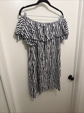 Grace Elements Black and White Striped Off-Shoulder Top